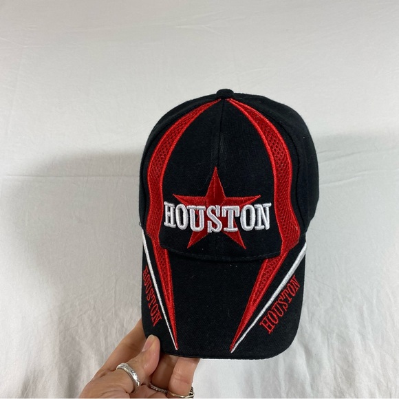 Houston Baseball Cap Black Red Ball Cap Unisex Hat Embroidered Red Star … - Picture 1 of 6